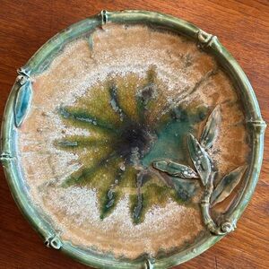 Majolica bamboo and leaf plate